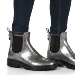 Michael Michael Kors Silver Glitter Tipton Rain Boots Ankle Booties Sz 7
